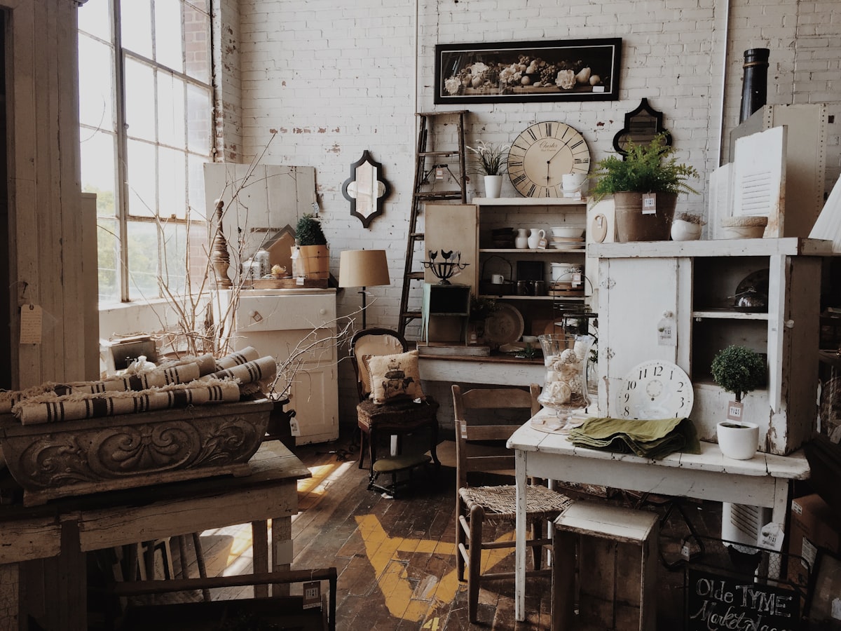Second-hand furniture and home decor on display